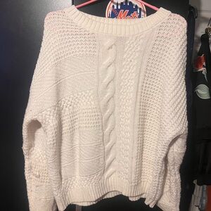 Time and Tru Cream Crew Neck Sweater with Cable Knit